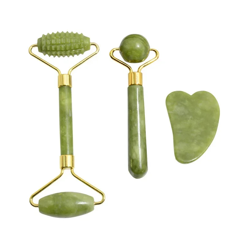 Natural Jade Roller + Gua Sha Natural Stone