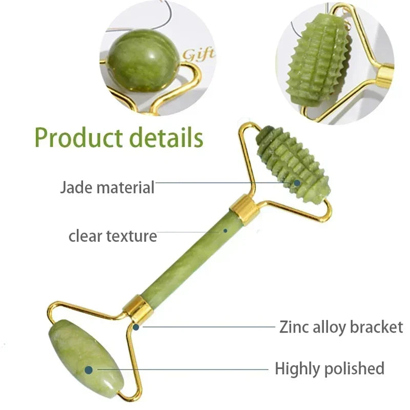 Natural Jade Roller + Gua Sha Natural Stone