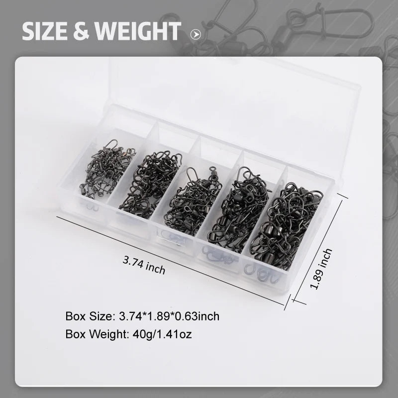 50pc/box Stainless Steel Fishing Swivel with Snap Fishhook
