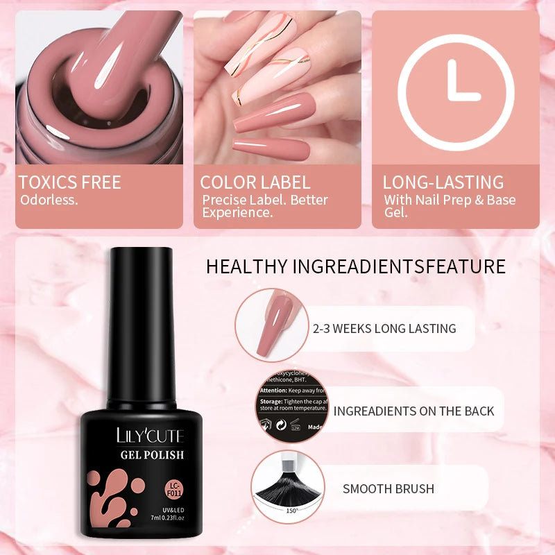 LILYCUTE 6Pcs/Set 7ML Gel DIY Nail Polish