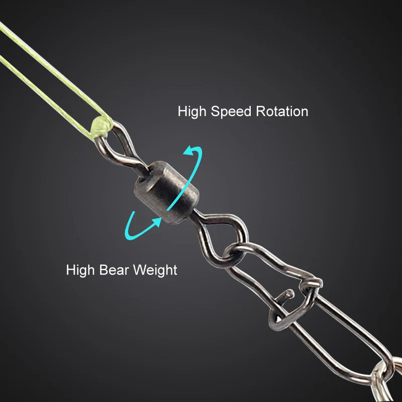 50pc/box Stainless Steel Fishing Swivel with Snap Fishhook
