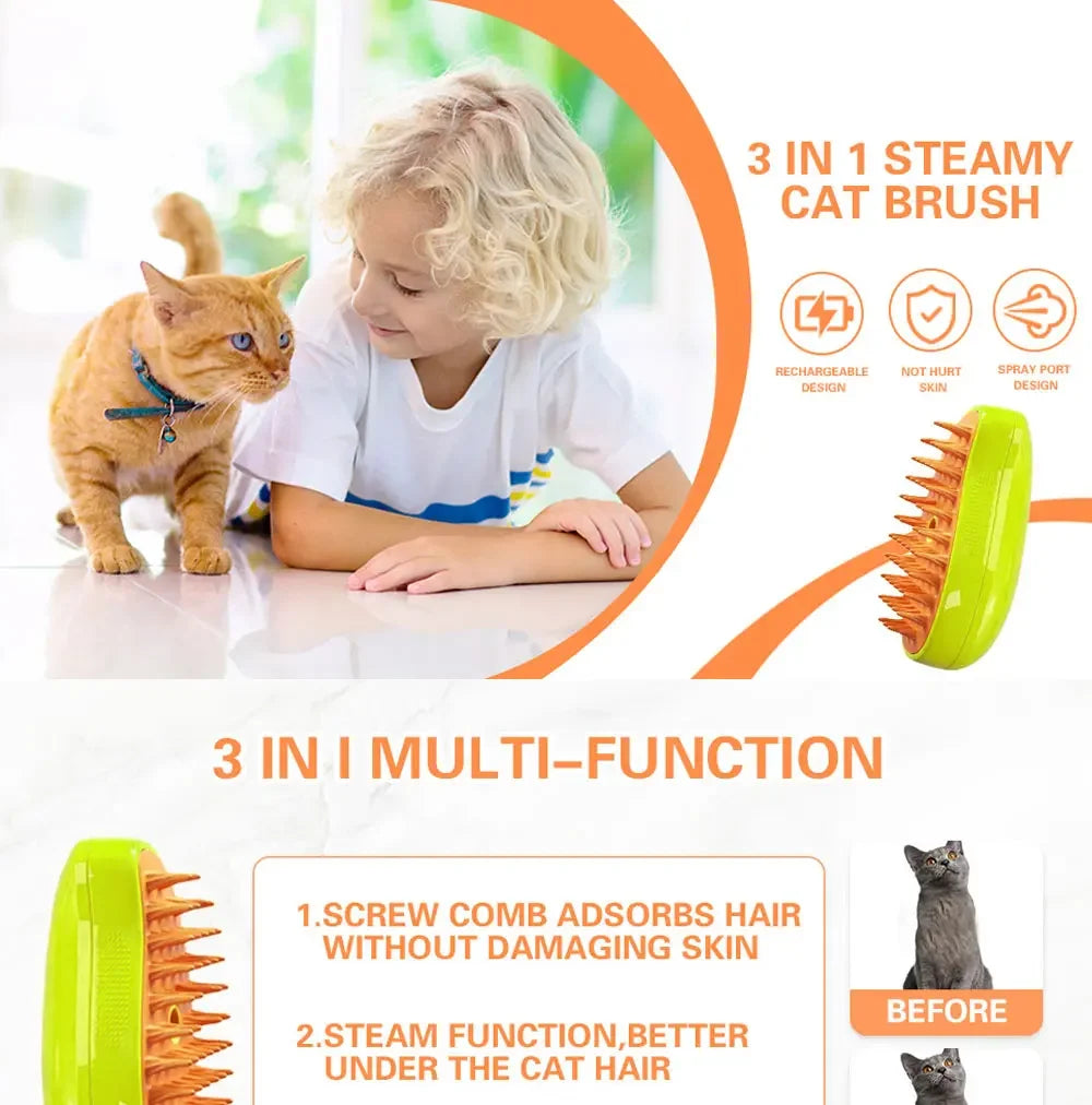 3 in 1 Pet Grooming Steam Brush