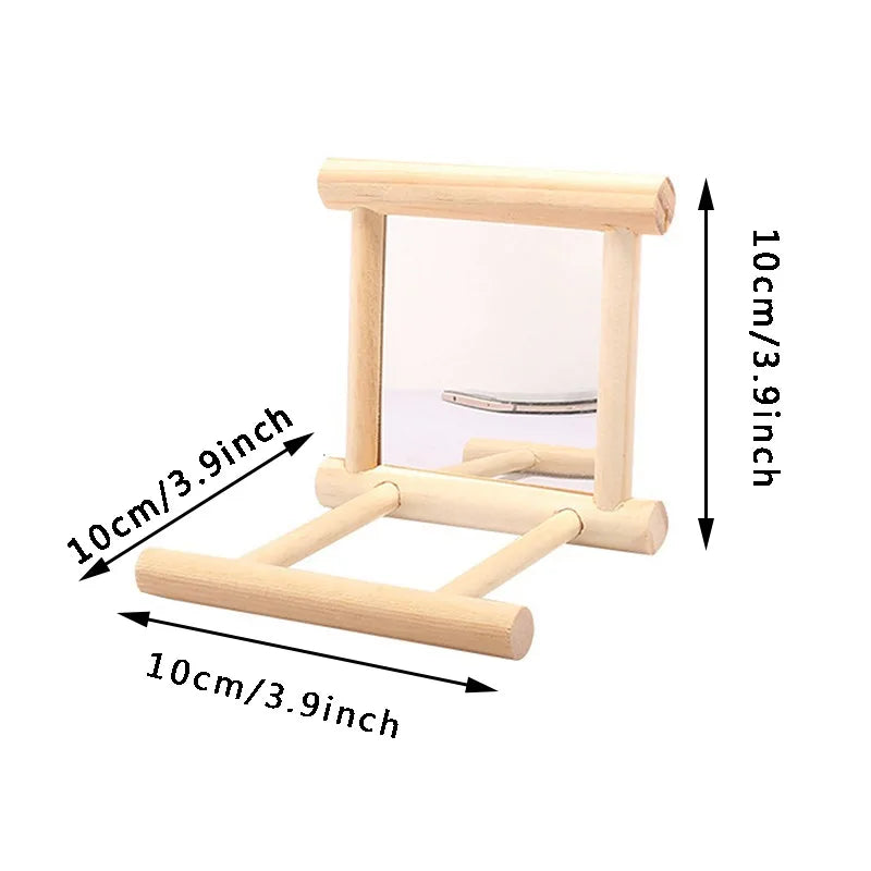Wooden Bird Mirror With Perch