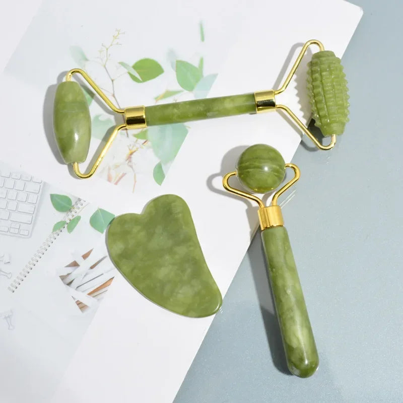 Natural Jade Roller + Gua Sha Natural Stone
