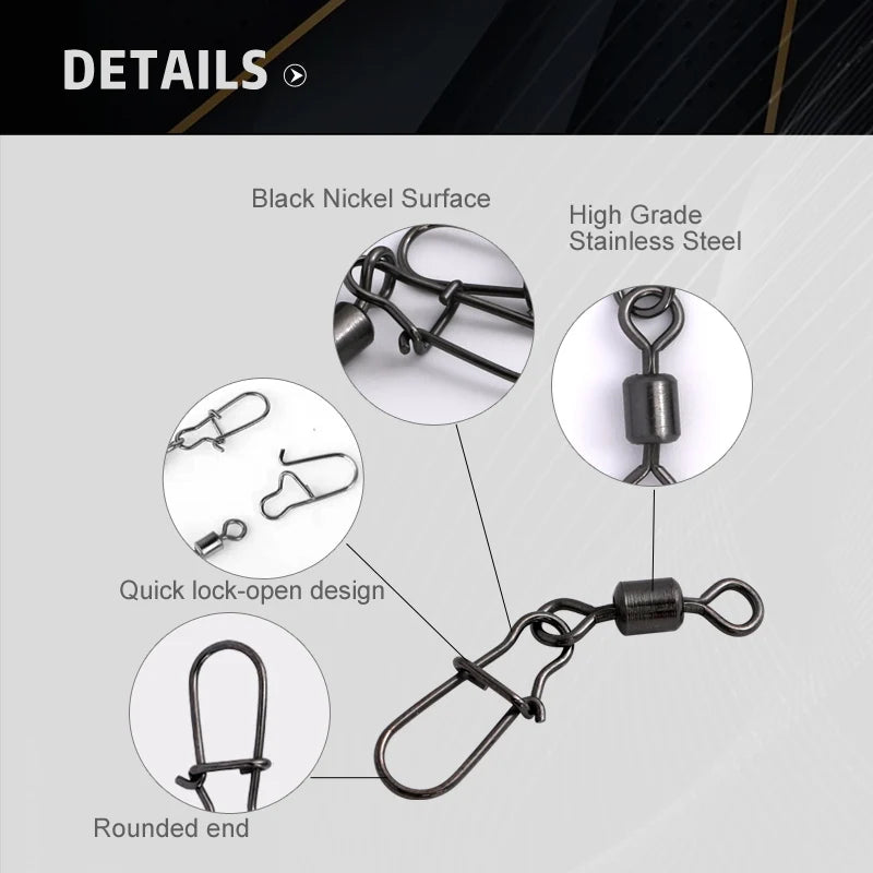 50pc/box Stainless Steel Fishing Swivel with Snap Fishhook