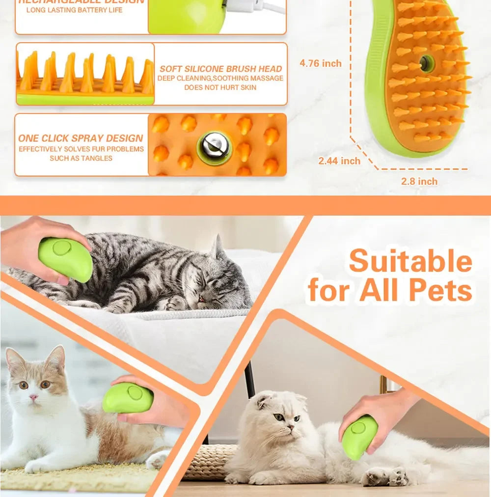 3 in 1 Pet Grooming Steam Brush