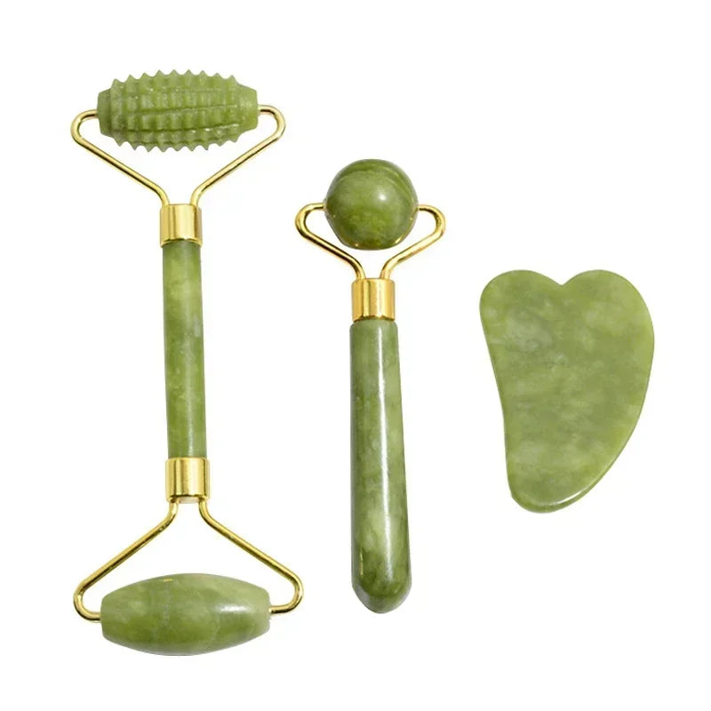 Natural Jade Roller + Gua Sha Natural Stone