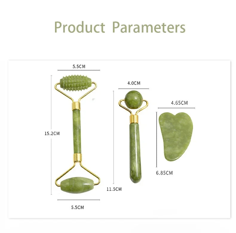 Natural Jade Roller + Gua Sha Natural Stone