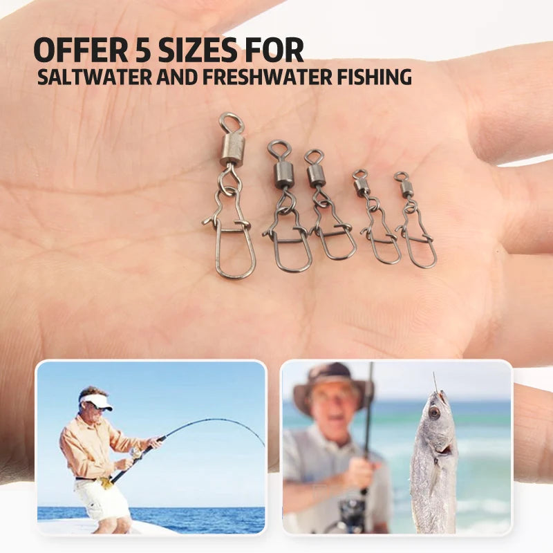 50pc/box Stainless Steel Fishing Swivel with Snap Fishhook