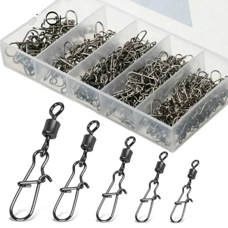 50pc/box Stainless Steel Fishing Swivel with Snap Fishhook