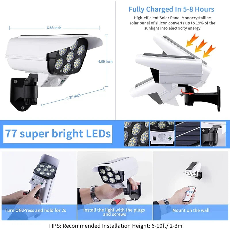 LED Motion Sensor Solar Light Dummy Security Camera