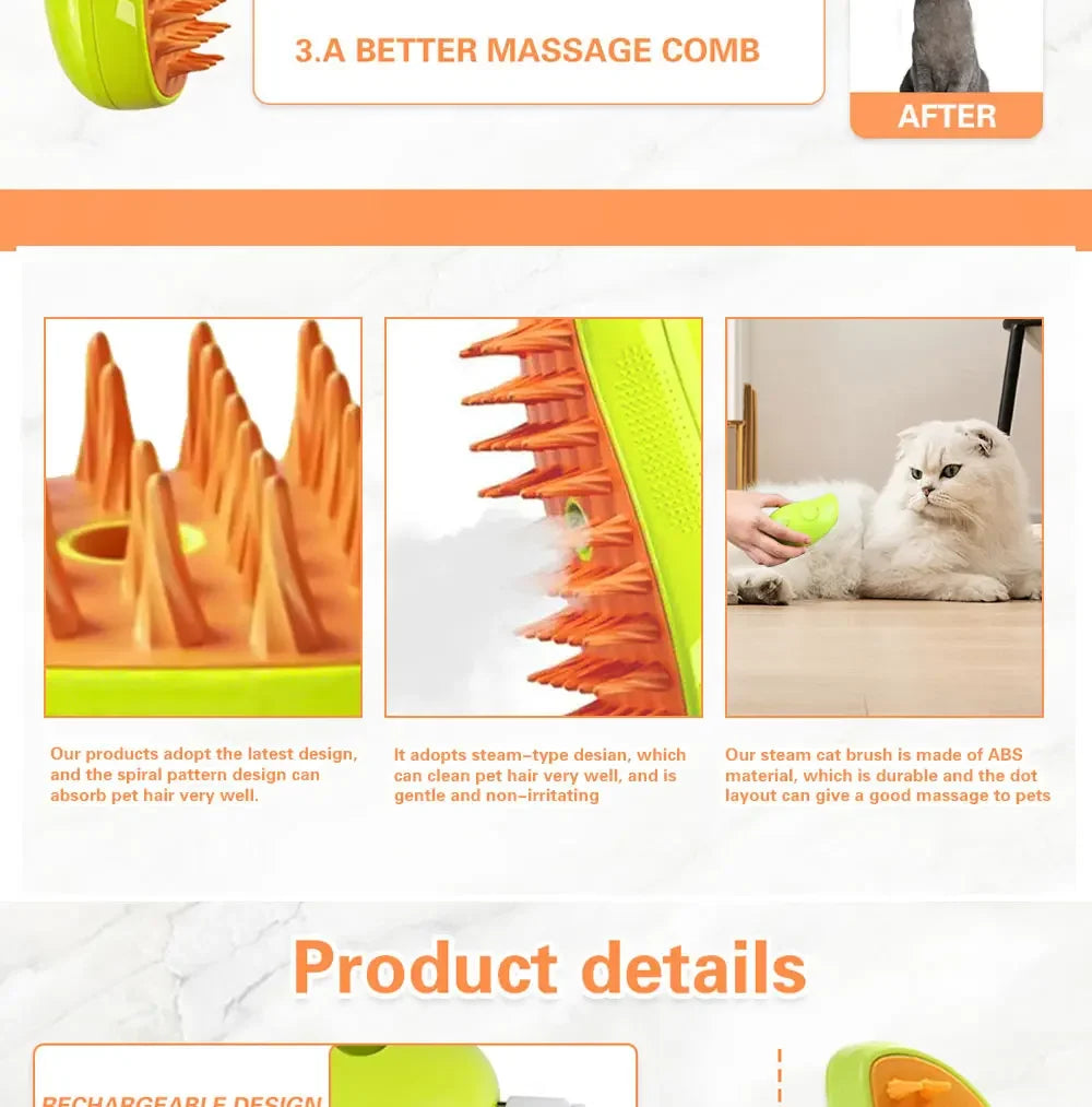 3 in 1 Pet Grooming Steam Brush