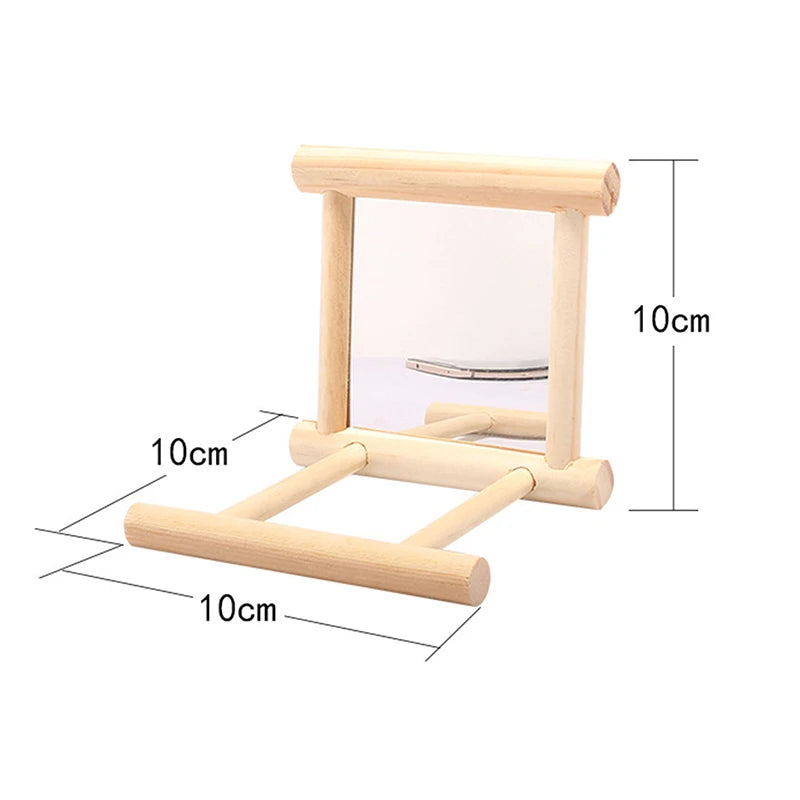 Wooden Bird Mirror With Perch