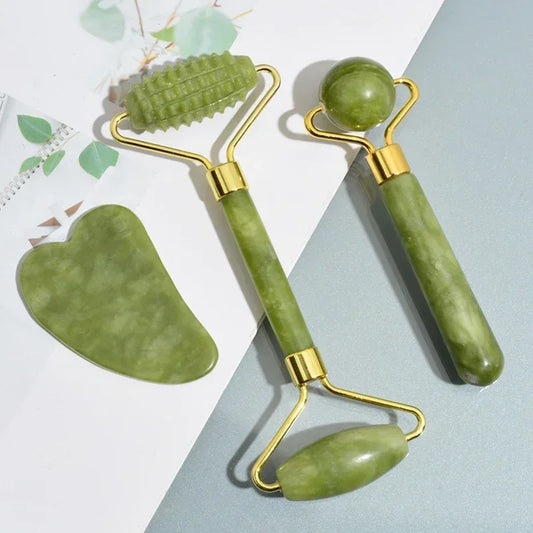 Natural Jade Roller + Gua Sha Natural Stone