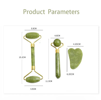 Natural Jade Roller + Gua Sha Natural Stone