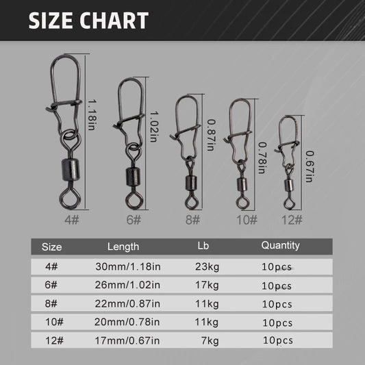 50pc/box Stainless Steel Fishing  Swivel with Snap Fishhook
