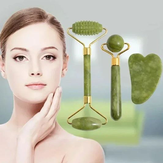 Natural Jade Roller + Gua Sha Natural Stone